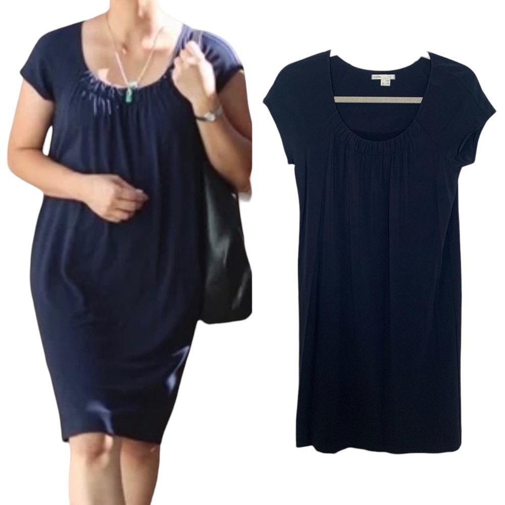 Vince Navy Blue Stretchy Scoop Neck Shift Dress